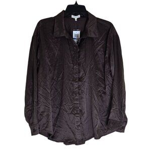 Ultra Flirt French Roast Button-Up Shirt Large Brown Fall Wovens